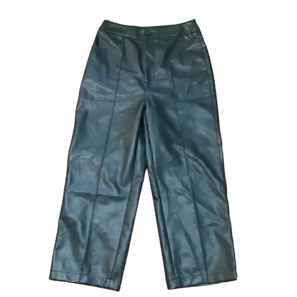 Motf Green High Rise Faux Leather Pants Small
